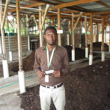 Marckindy onsite at SOIL’s composting waste treatment site in Mouchinette, Northern Haiti.