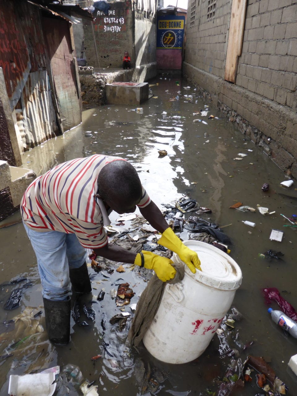 SOIL staff member responding to a flooding emergency in Northern Haiti, November 2014.