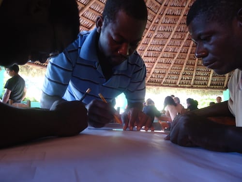 Deliberating over our permaculture design plans.